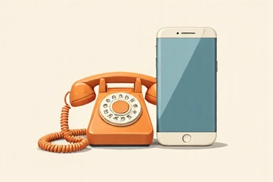 Ilustración de un teléfono fijo y un móvil