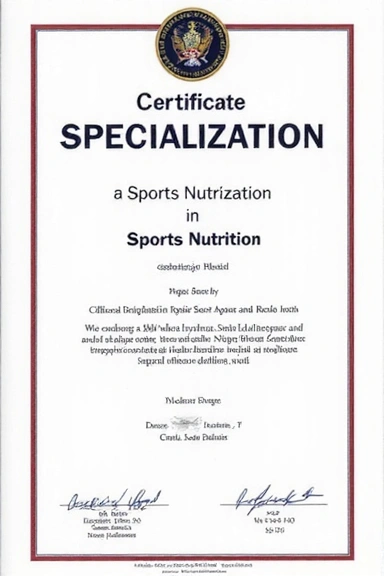 Certificado de Especialización en Nutrición Deportiva, expedido por una institución reconocida.